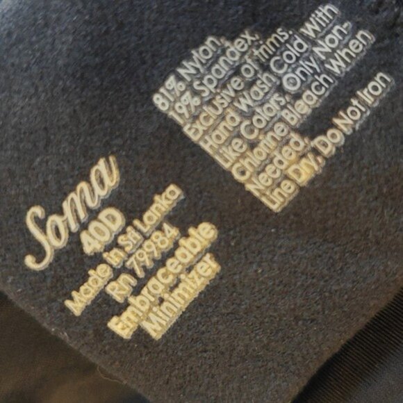 Soma 40D Bra Black Embraceable No-Show Minimizer Underwire - Picture 3 of 3